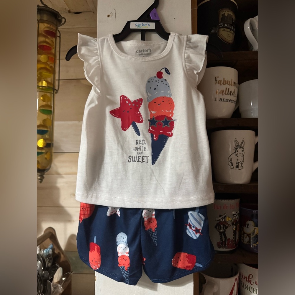 Carter’s USA Red, White & Blue Matching Shorts & top Size 12 months ice cream